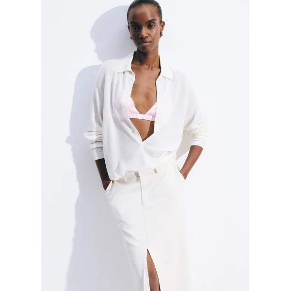 The Frankie Shop Tala Knit V-Neck Polo - White - Oversized Minimalist Tops in White - Shop at Luxury Shoes 