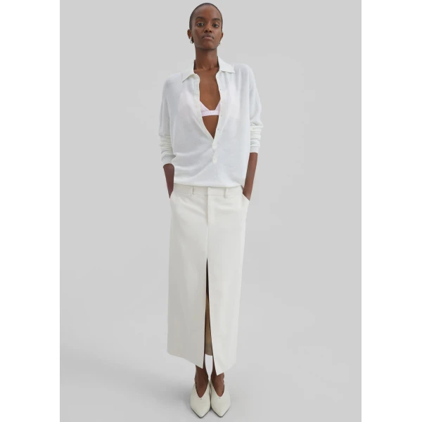 The Frankie Shop Tala Knit V-Neck Polo - White - Oversized Minimalist Tops in White - Shop at Luxury Shoes 