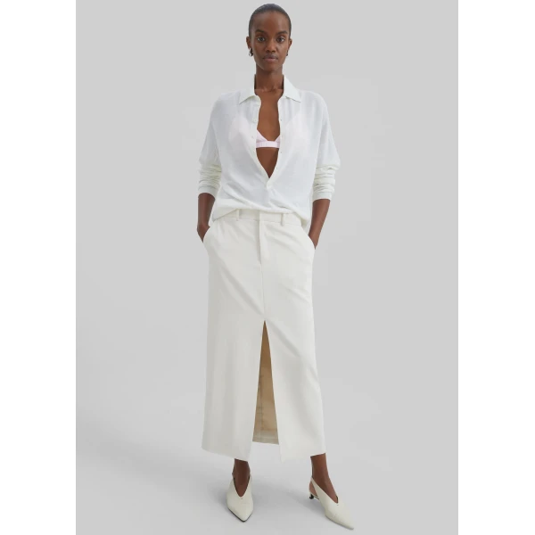 The Frankie Shop Tala Knit V-Neck Polo - White - Oversized Minimalist Tops in White - Shop at Luxury Shoes 