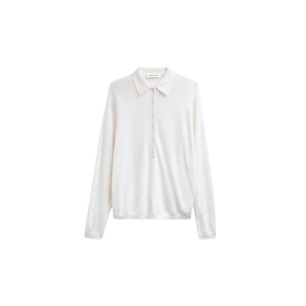 The Frankie Shop Tala Knit V-Neck Polo - White - Oversized Minimalist Tops in White - Shop at Luxury Shoes 