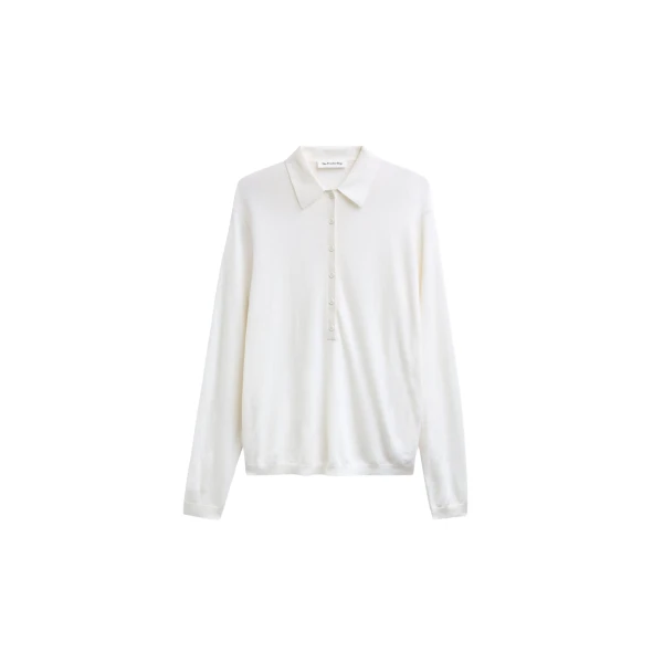 The Frankie Shop Tala Knit V-Neck Polo - White - Oversized Minimalist Tops in White - Shop at Luxury Shoes 