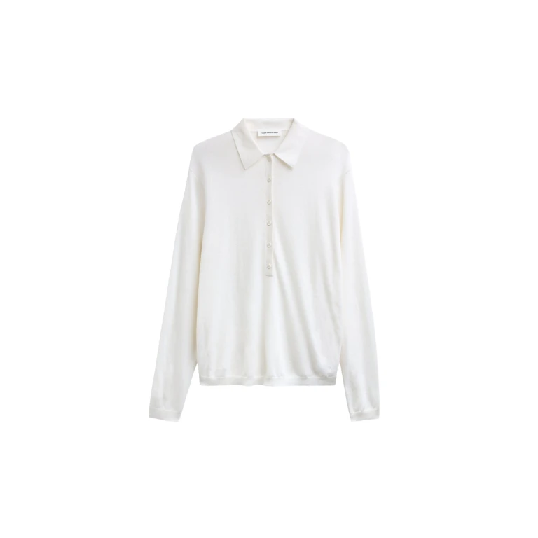The Frankie Shop Tala Knit V-Neck Polo - White - Oversized Minimalist Tops in White - Shop at Luxury Shoes 