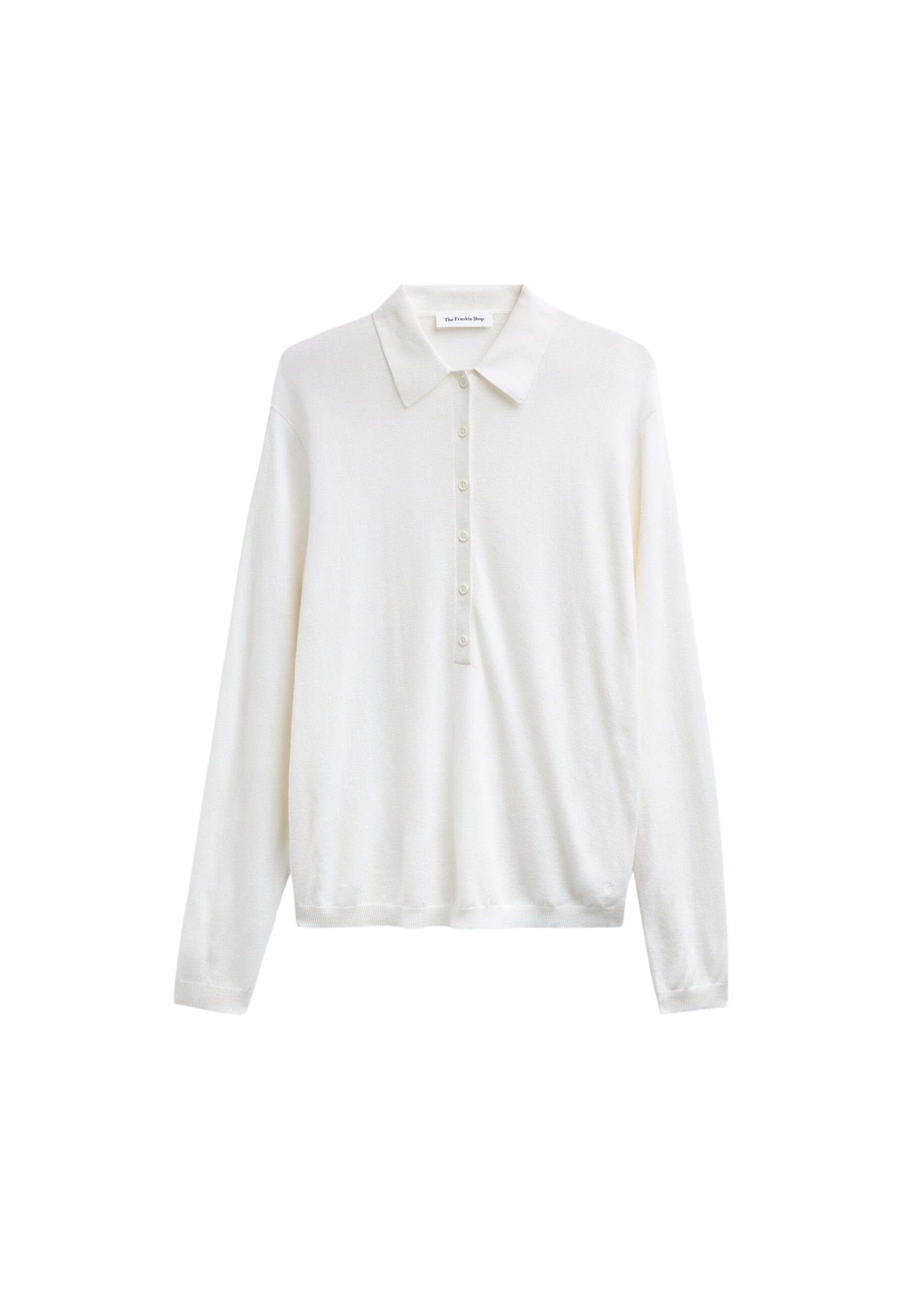 The Frankie Shop Tala Knit V-Neck Polo - White - Oversized Minimalist Tops in White - Shop at Luxury Shoes 