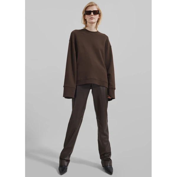 The Frankie Shop Talia Sweatshirt - Brown - Oversized Minimalist Tops in Beige - Shop at Luxury Shoes 