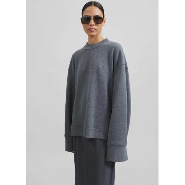 The Frankie Shop Talia Sweatshirt - Dark Grey - Oversized Minimalist Tops in Grey - Shop at Luxury Shoes 
