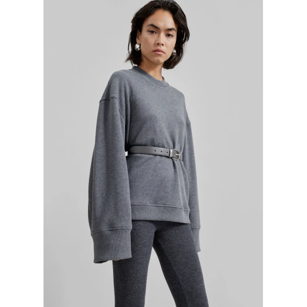 The Frankie Shop Talia Sweatshirt - Dark Grey - Oversized Minimalist Tops in Grey - Shop at Luxury Shoes 