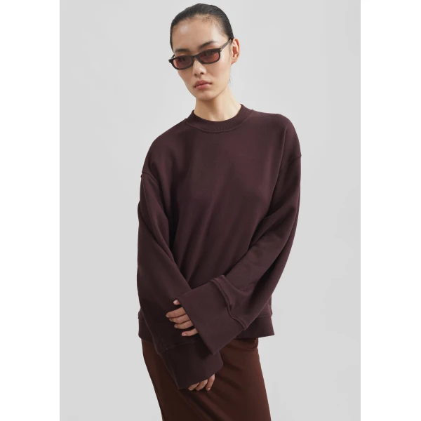 The Frankie Shop Talia Sweatshirt - Dark Plum - Oversized Minimalist Tops in Purple - Shop at Luxury Shoes 