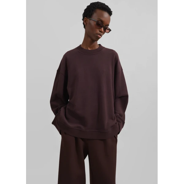The Frankie Shop Talia Sweatshirt - Dark Plum - Oversized Minimalist Tops in Purple - Shop at Luxury Shoes 