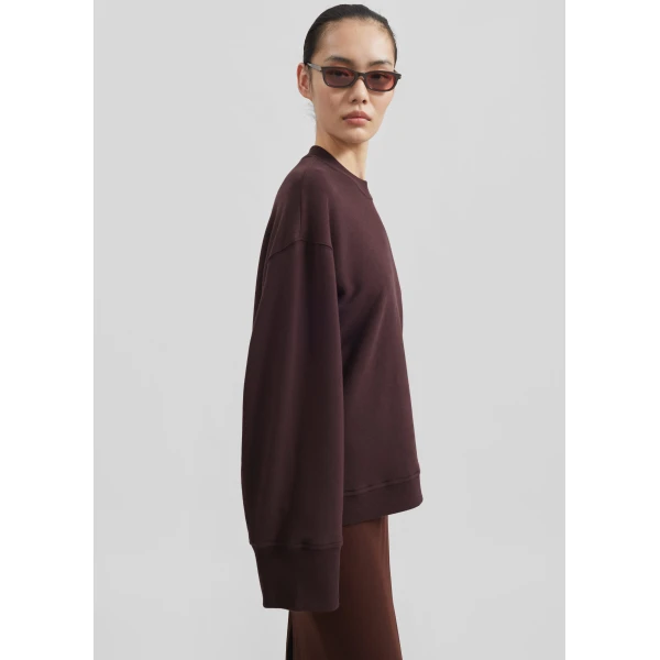 The Frankie Shop Talia Sweatshirt - Dark Plum - Oversized Minimalist Tops in Purple - Shop at Luxury Shoes 