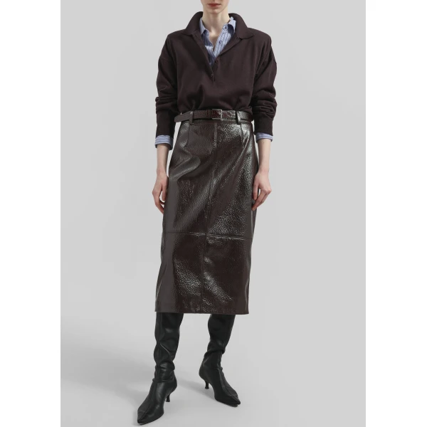 The Frankie Shop Taney Crackled Pencil Skirt - Brown - Oversized Minimalist Skirts in Beige - Shop at Luxury Shoes 