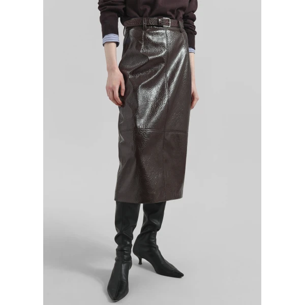 The Frankie Shop Taney Crackled Pencil Skirt - Brown - Oversized Minimalist Skirts in Beige - Shop at Luxury Shoes 