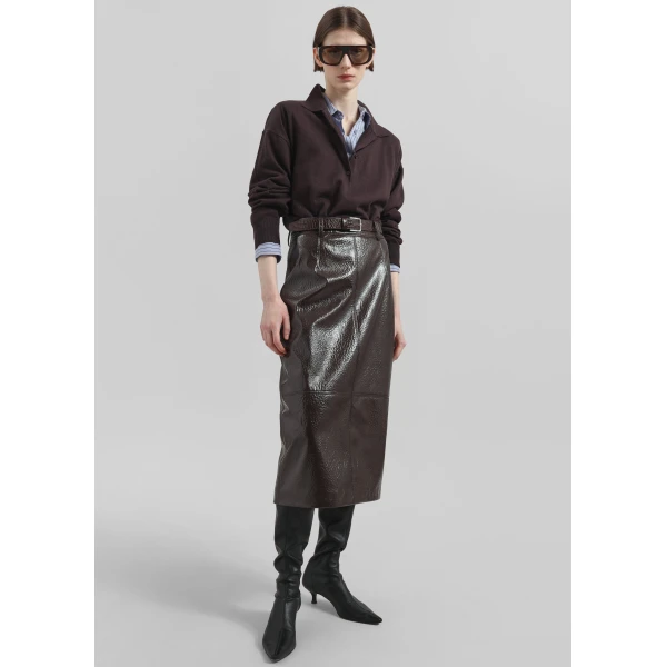 The Frankie Shop Taney Crackled Pencil Skirt - Brown - Oversized Minimalist Skirts in Beige - Shop at Luxury Shoes 