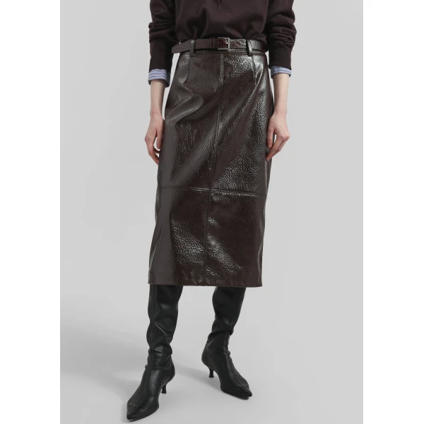 The Frankie Shop Taney Crackled Pencil Skirt - Brown - Oversized Minimalist Skirts in Beige - Shop at Luxury Shoes 