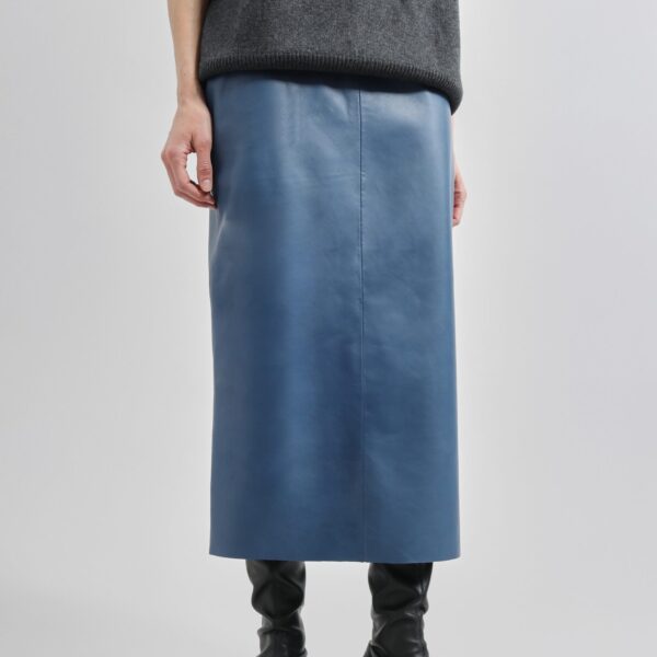 The Frankie Shop Taney Leather Midi Skirt – Cobalt, view 3