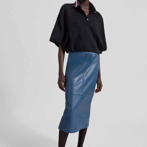 The Frankie Shop Taney Leather Midi Skirt – Cobalt, view 4