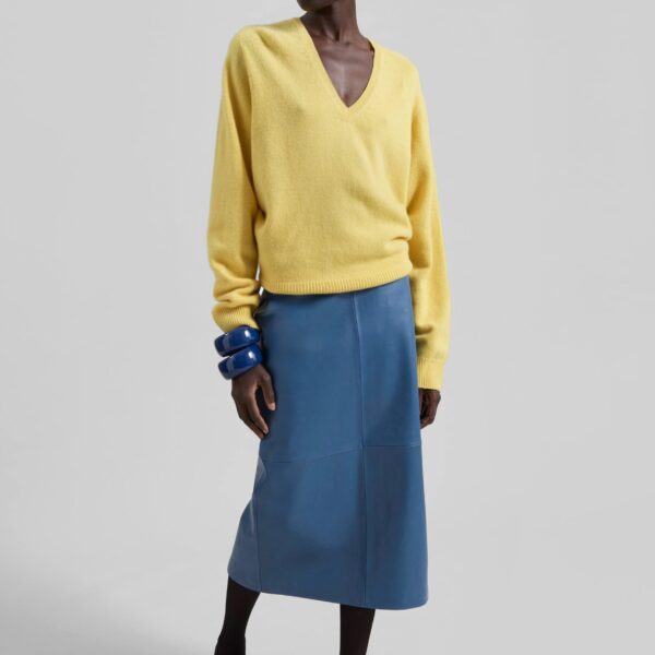 The Frankie Shop Taney Leather Midi Skirt – Cobalt, view 5