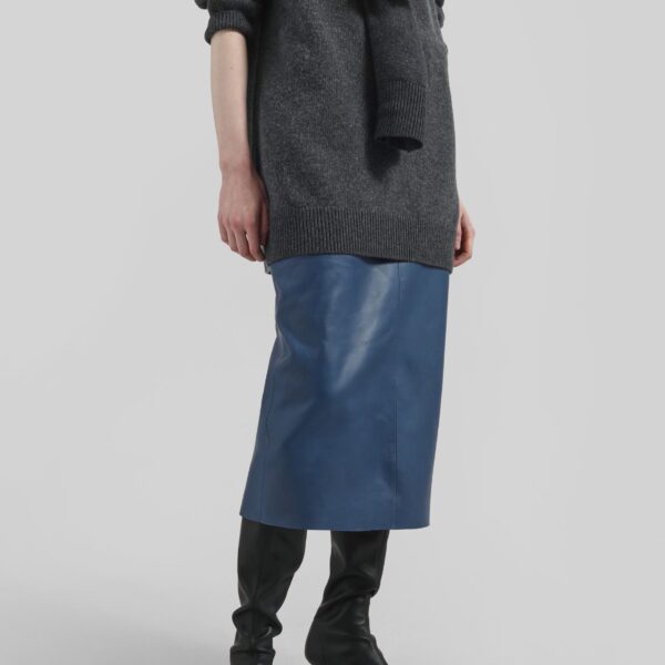 The Frankie Shop Taney Leather Midi Skirt – Cobalt, view 6