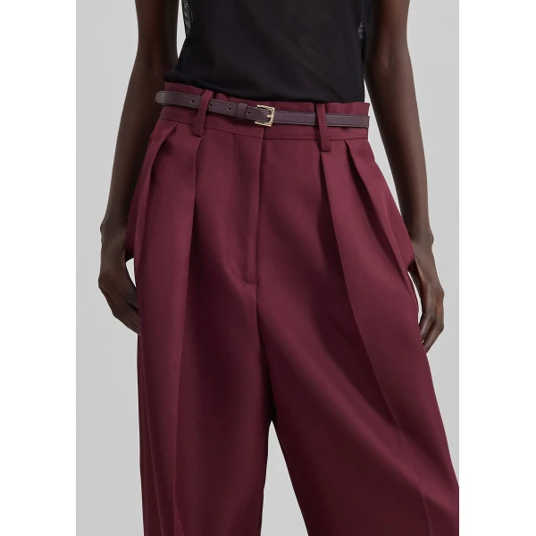 The Frankie Shop Tansy Pleated Trousers - Burgundy - Oversized Minimalist Pants in Red - Shop at Luxury Shoes 