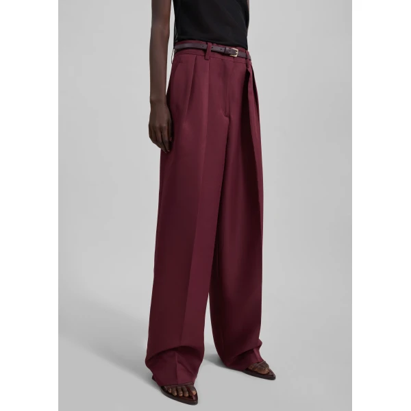 The Frankie Shop Tansy Pleated Trousers - Burgundy - Oversized Minimalist Pants in Red - Shop at Luxury Shoes 