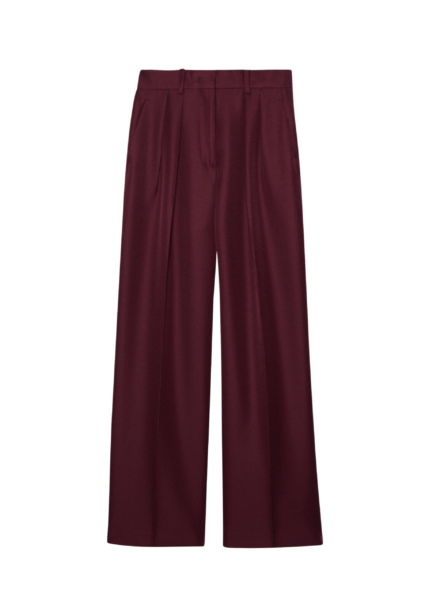 The Frankie Shop Tansy Pleated Trousers - Burgundy - Oversized Minimalist Pants in Red - Shop at Luxury Shoes 