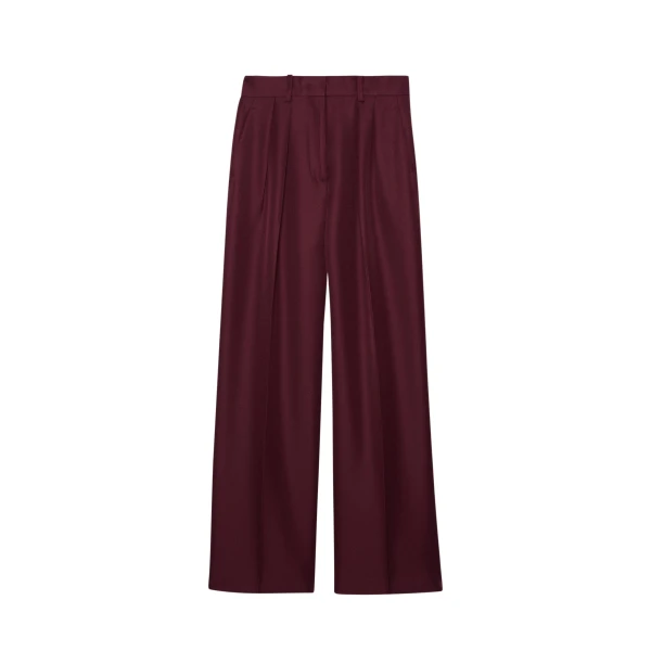 The Frankie Shop Tansy Pleated Trousers - Burgundy - Oversized Minimalist Pants in Red - Shop at Luxury Shoes 