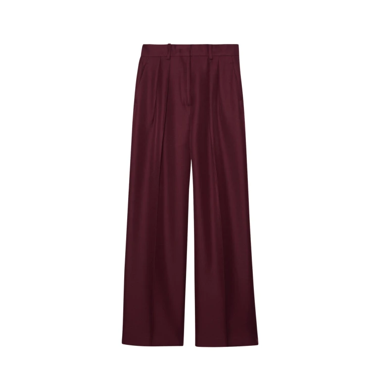 The Frankie Shop Tansy Pleated Trousers - Burgundy - Oversized Minimalist Pants in Red - Shop at Luxury Shoes 