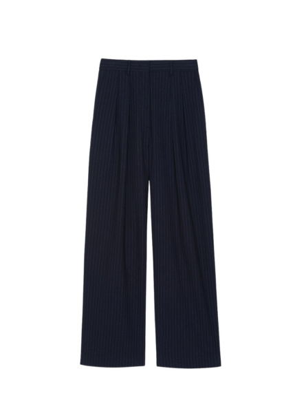 The Frankie Shop Tansy Pleated Trousers - Navy Pinstripe - Oversized Minimalist Pants in Multicolour - Shop at Luxury Shoes 