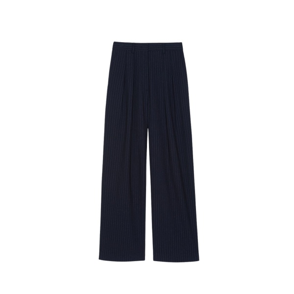 The Frankie Shop Tansy Pleated Trousers - Navy Pinstripe - Oversized Minimalist Pants in Multicolour - Shop at Luxury Shoes 
