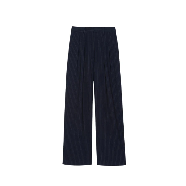 The Frankie Shop Tansy Pleated Trousers - Navy Pinstripe - Oversized Minimalist Pants in Multicolour - Shop at Luxury Shoes 