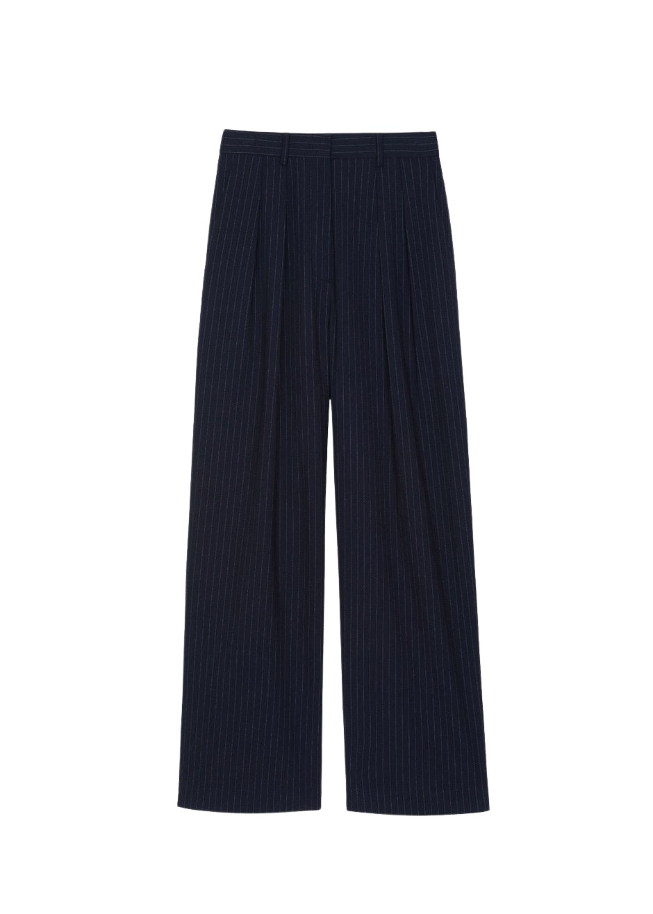 The Frankie Shop Tansy Pleated Trousers – Navy Pinstripe