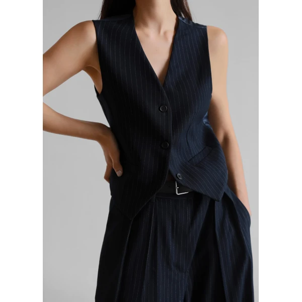 The Frankie Shop Tansy Tailored Vest - Navy Pinstripe - Oversized Minimalist Jackets in Multicolour - Shop at Luxury Shoes 