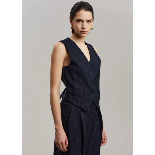 The Frankie Shop Tansy Tailored Vest - Navy Pinstripe - Oversized Minimalist Jackets in Multicolour - Shop at Luxury Shoes 