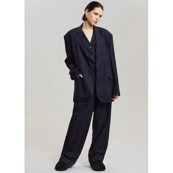 The Frankie Shop Tansy Tailored Vest - Navy Pinstripe - Oversized Minimalist Jackets in Multicolour - Shop at Luxury Shoes 