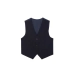 The Frankie Shop Tansy Tailored Vest - Navy Pinstripe - Oversized Minimalist Jackets in Multicolour - Shop at Luxury Shoes 