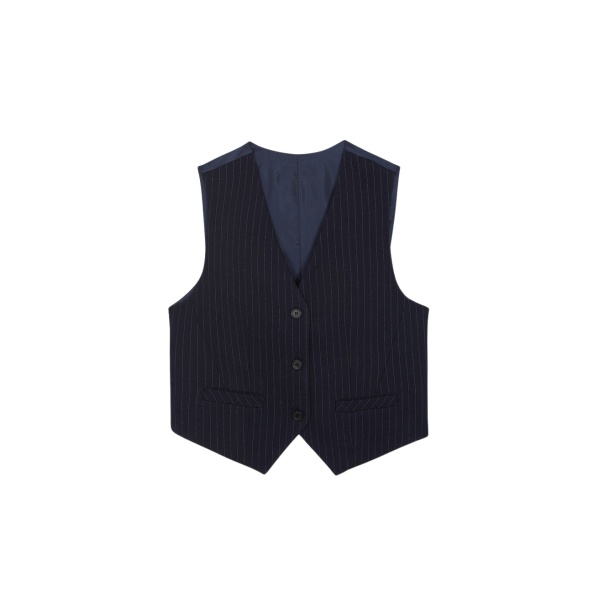 The Frankie Shop Tansy Tailored Vest - Navy Pinstripe - Oversized Minimalist Jackets in Multicolour - Shop at Luxury Shoes 