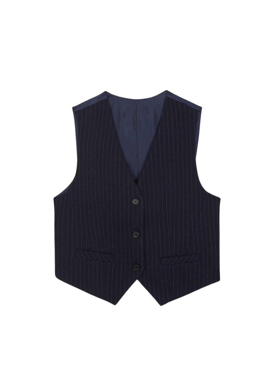 The Frankie Shop Tansy Tailored Vest – Navy Pinstripe