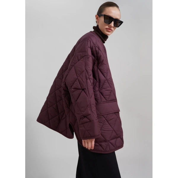 The Frankie Shop Teddy Quilted Jacket – Burgundy, view 3