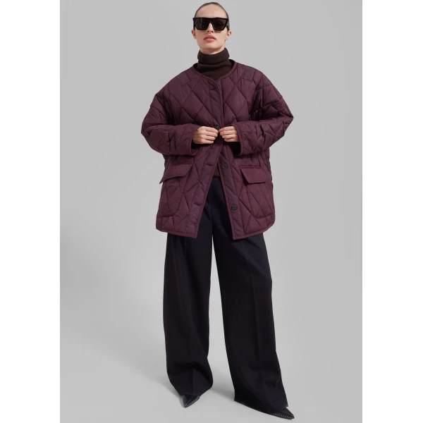 The Frankie Shop Teddy Quilted Jacket – Burgundy, view 4