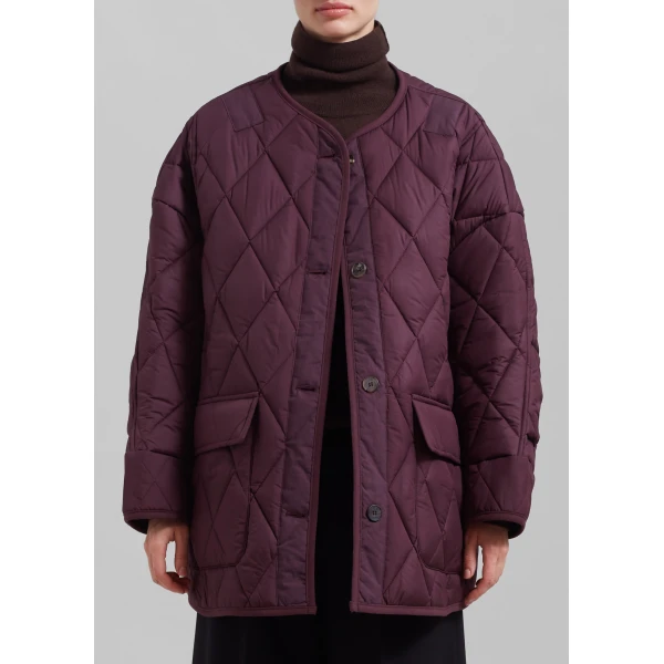 The Frankie Shop Teddy Quilted Jacket – Burgundy, view 5