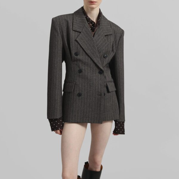 The Frankie Shop Tenby Striped Cinched Blazer – Brown Melange, view 2