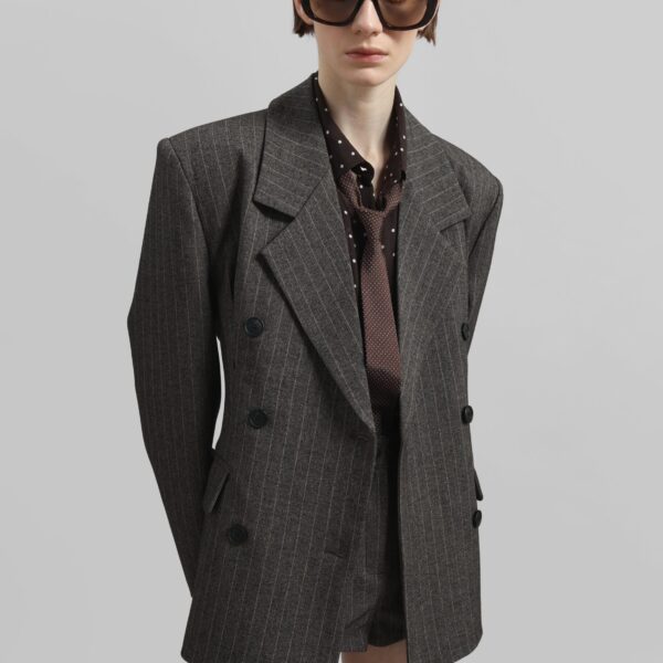 The Frankie Shop Tenby Striped Cinched Blazer – Brown Melange, view 3