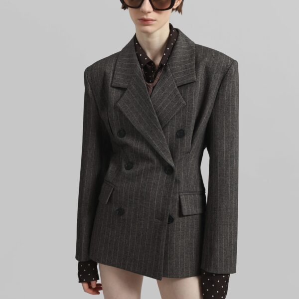 The Frankie Shop Tenby Striped Cinched Blazer – Brown Melange, view 5