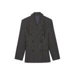 The Frankie Shop Tenby Striped Cinched Blazer - Brown Melange - Oversized Minimalist Jackets in Beige - Shop at Luxury Shoes 