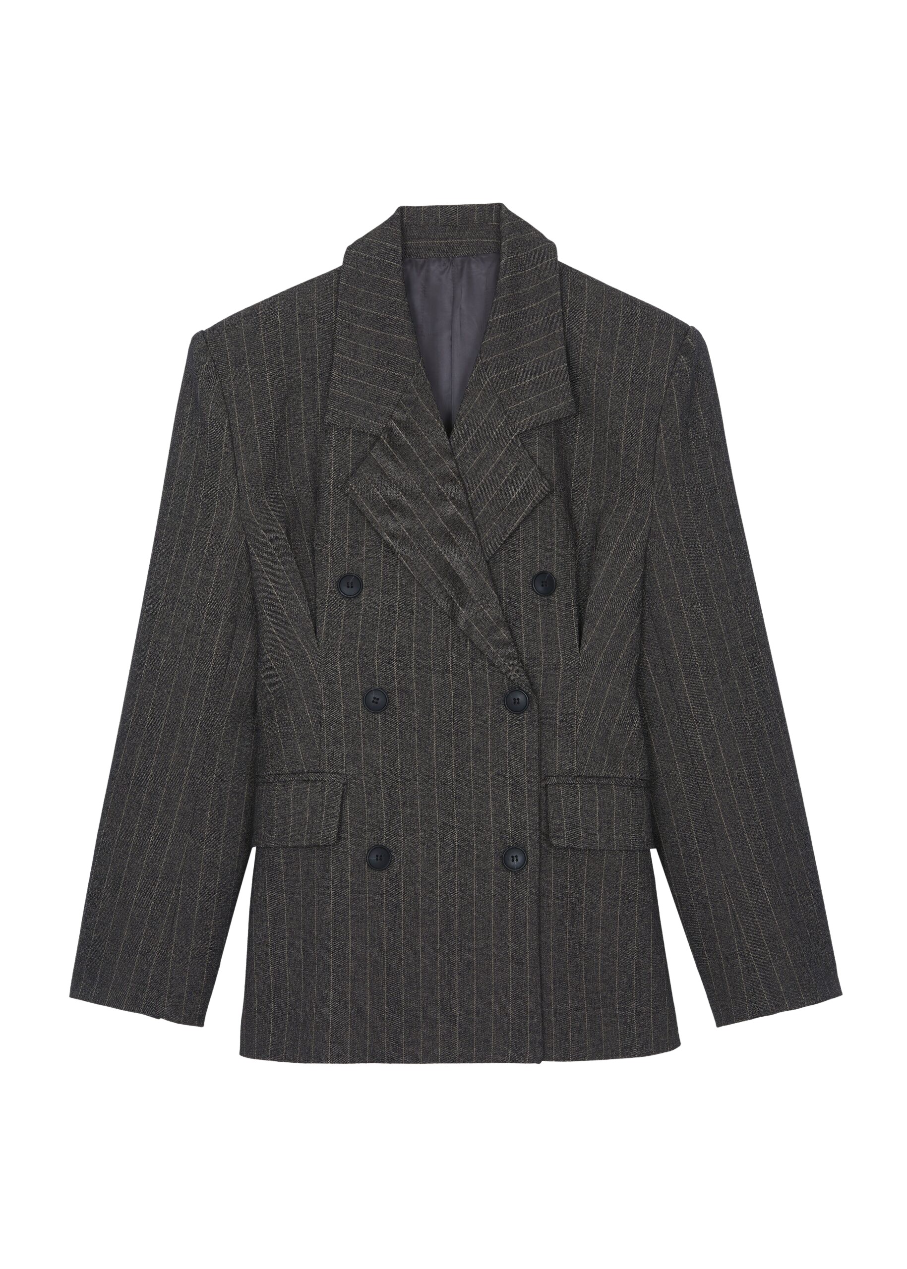 The Frankie Shop Tenby Striped Cinched Blazer - Brown Melange - Oversized Minimalist Jackets in Beige - Shop at Luxury Shoes 