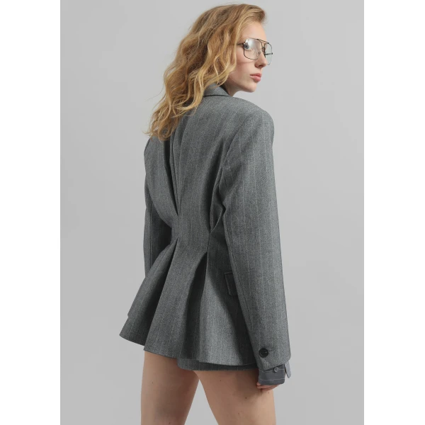 The Frankie Shop Tenby Striped Cinched Blazer - Grey Melange - Oversized Minimalist Jackets in Grey - Shop at Luxury Shoes 