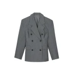 The Frankie Shop Tenby Striped Cinched Blazer - Grey Melange - Oversized Minimalist Jackets in Grey - Shop at Luxury Shoes 