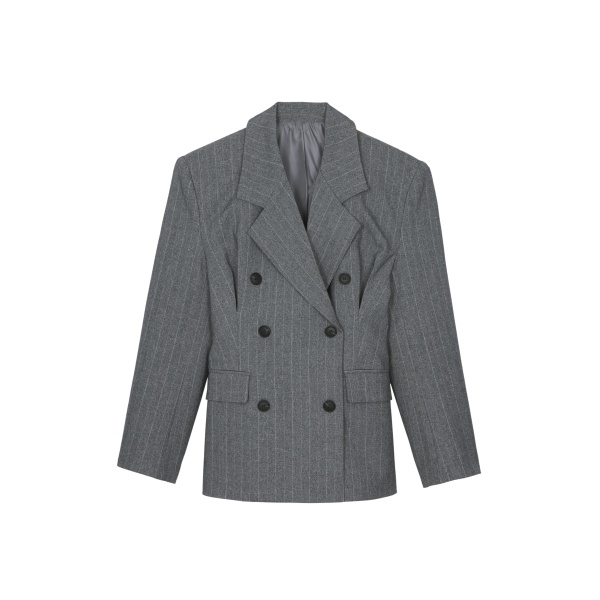 The Frankie Shop Tenby Striped Cinched Blazer - Grey Melange - Oversized Minimalist Jackets in Grey - Shop at Luxury Shoes 