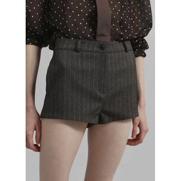 The Frankie Shop Tenby Striped Hot Pants - Brown Melange - Oversized Minimalist Shorts in Beige - Shop at Luxury Shoes 
