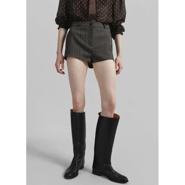 The Frankie Shop Tenby Striped Hot Pants - Brown Melange - Oversized Minimalist Shorts in Beige - Shop at Luxury Shoes 