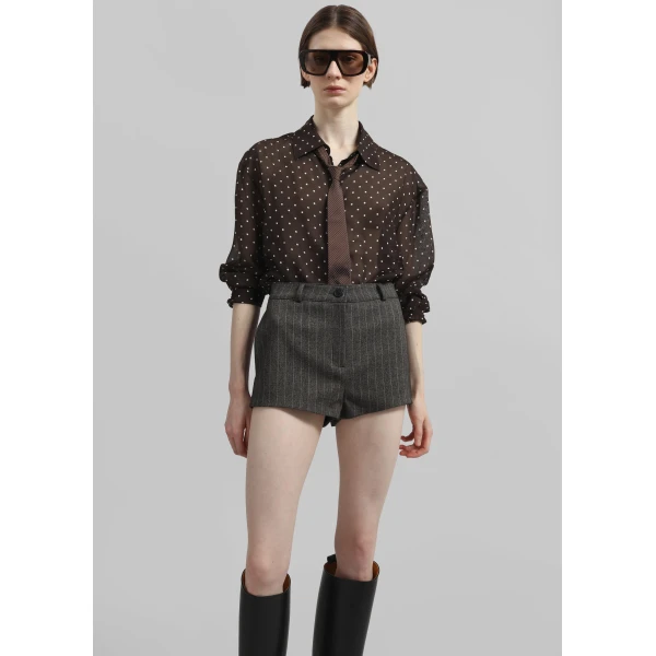 The Frankie Shop Tenby Striped Hot Pants - Brown Melange - Oversized Minimalist Shorts in Beige - Shop at Luxury Shoes 